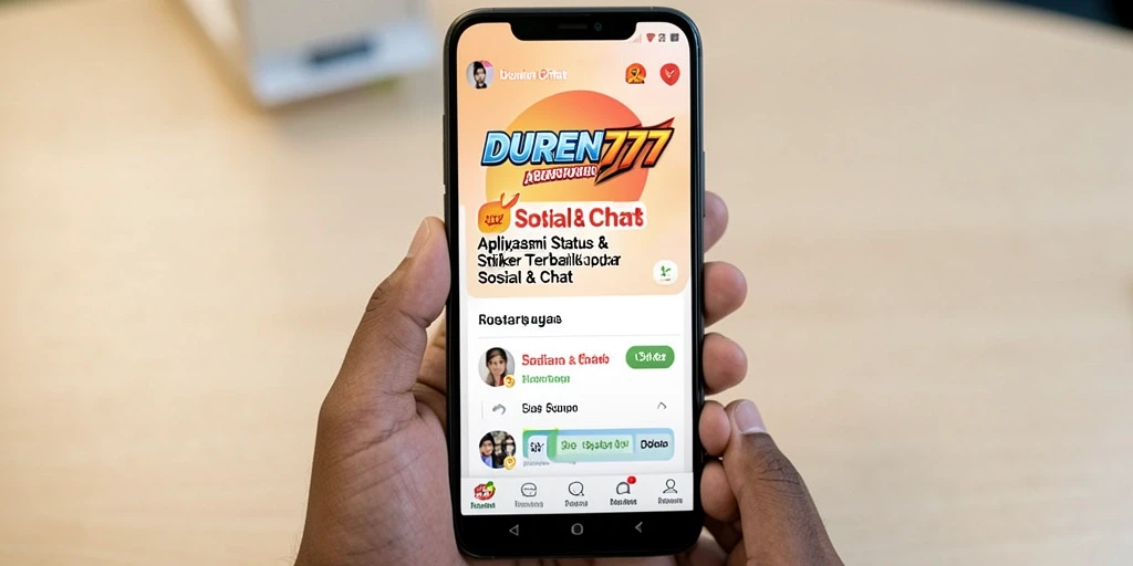 Tampilan antarmuka aplikasi DUREN777 yang menarik untuk Status & Stiker.