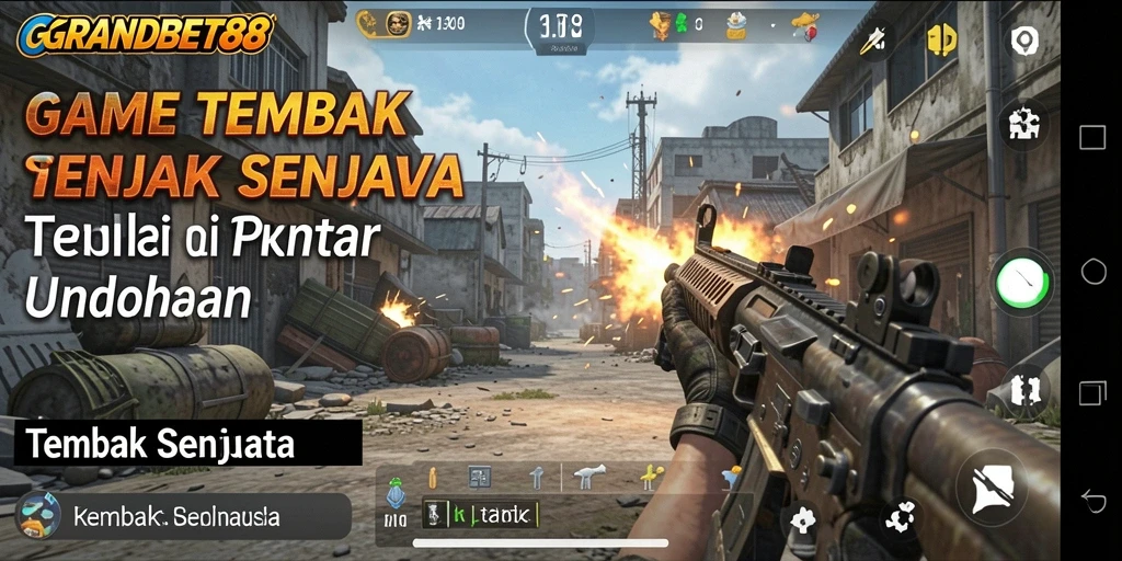 Antarmuka GRANDBET88 dengan berbagai pilihan senjata dan mode permainan.
