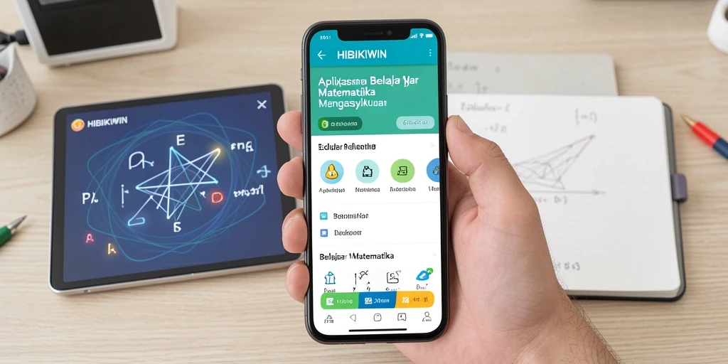 Screenshot HIBIKIWIN menampilkan antarmuka interaktif aplikasi Belajar Matematika.