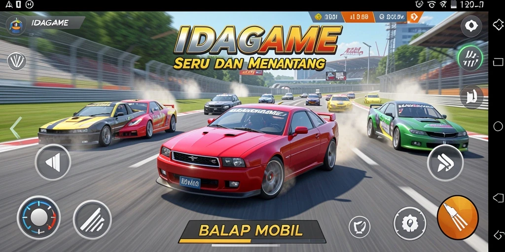 Antarmuka menampilkan balapan mobil yang seru dan grafis memukau.