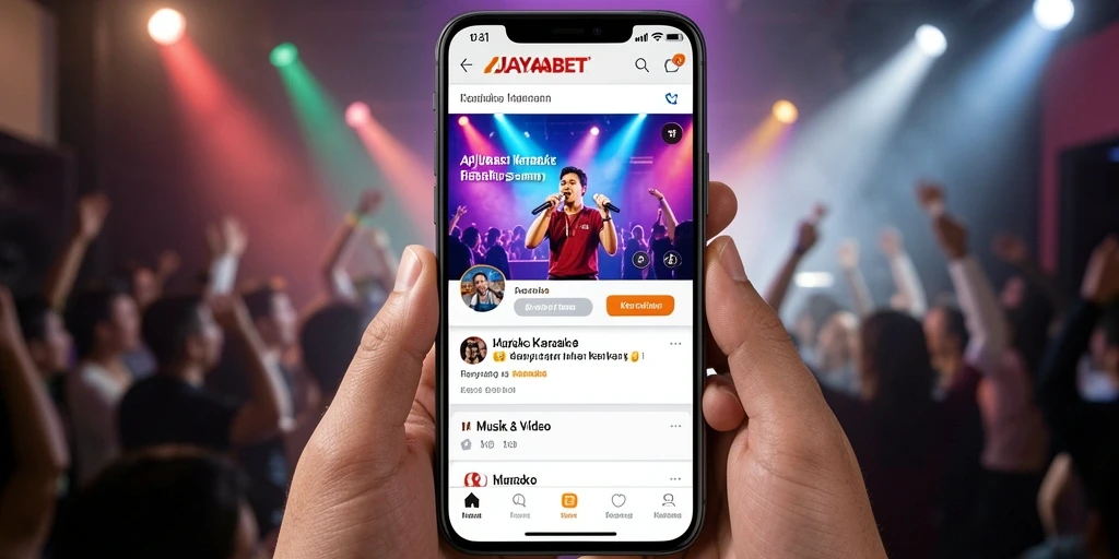Antarmuka utama <strong>JAYABET</strong> dengan fitur karaoke yang menarik.