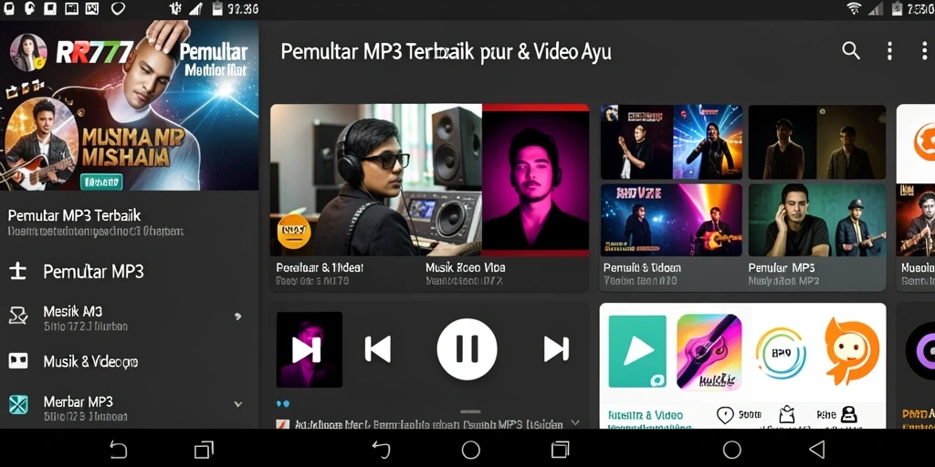 Tampilan antarmuka pemutar MP3 RR777 yang modern dan fungsional.